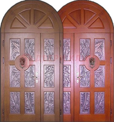 Металлическая арочная дверь со стеклом ДА-28 в коттедж в Истре