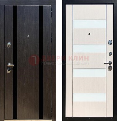 Черная железная дверь с МДФ и декоративными вставками ДМ-157 в Истре
