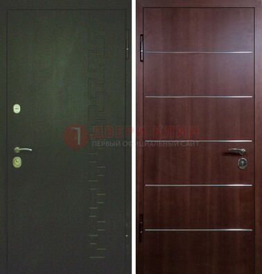 Темная металлическая дверь с МДФ ламинат с молдингами внутри ДМ-16 в Истре
