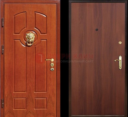 Оранжевая стальная дверь с МДФ ламинат внутри ДМ-18 в квартиру в Истре