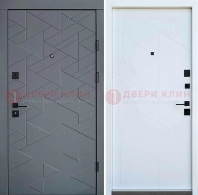 Серая металлическая дверь МДФ с узором  ДМ-224 в Истре