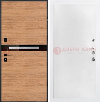 Железная коричневая дверь с МДФ в белом цвете ДМ-313 в Истре