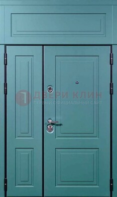 Синяя металлическая дверь с МДФ и верхней фрамугой ДМ-339 в Истре