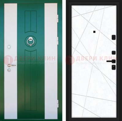 Зеленая железная дверь с панелями МДФ ДМ-369 в Истре