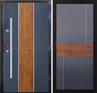 Темная металлическая дверь МДФ со вставками ДМ-411 в Истре