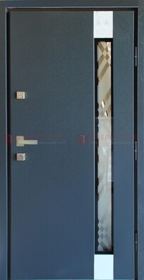 Серая стальная дверь с порошковым покрытием и стеклянной вставкой ДП-216 в Истре