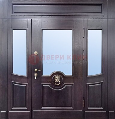 Филенчатая металлическая дверь с панелью МДФ и стеклом ДПР-102 в Истре