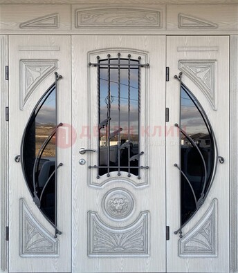Большая парадная дверь Винорит со стеклом и ковкой ДПР-108 в Истре