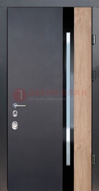 Черная металлическая дверь МДФ со стеклом ДС-14 в Истре