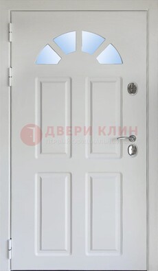 Белая стальная дверь МДФ со стеклом для дома ДС-37 в Истре