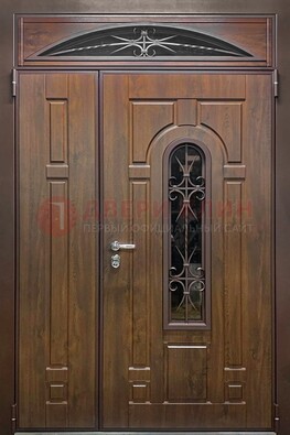 Большая металлическая дверь со стеклом и ковкой ДСК-145 в Истре