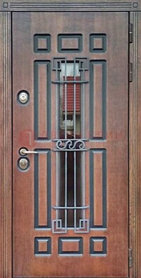 Входная железная дверь винорит со стеклом и ковкой ДСК-183 в Истре