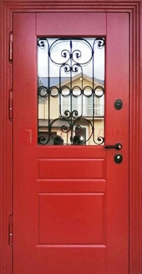 Красная железная дверь Винорит со стеклом и ковкой ДСК-205 в Истре