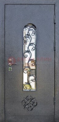 Темная стальная дверь Порошок со стеклом и ковкой ДСК-217 в Истре