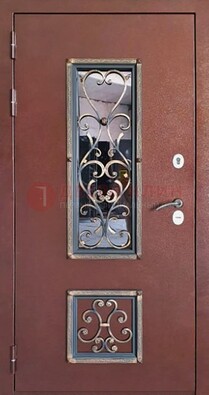 Уличная дверь Порошок со стеклом и ковкой для дома ДСК-218 в Истре