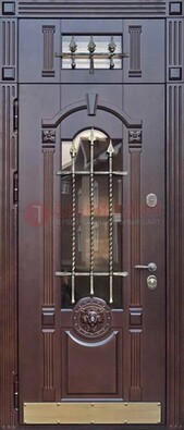 Металлическая дверь массив со стеклом и ковкой с фрамугой ДСК-249 в Истре