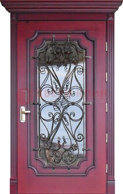 Красная стальная дверь Винорит со стеклом и ковкой ДСК-271 в Истре