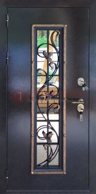 Железная дверь с порошковым напылением стеклом и ковкой ДСК-279 в Истре