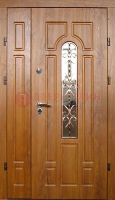 Стальная дверь со стеклом и цветной ковкой ДСК-78 для панельного дома в Истре