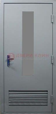 Серая металлическая техническая дверь с декоративной вставкой ДТ-14 в Истре