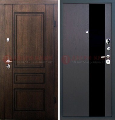 Входная дверь Итальянский орех с МДФ с черным стеклом ДМ-1199 в Истре