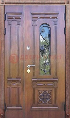 Железная коричневая филенчатая дверь с виноритом и МДФ ДВТ-85 в Истре
