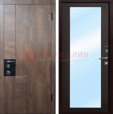 Коричневая металлическая дверь c МДФ с зеркалом ДЗ-106 в Истре