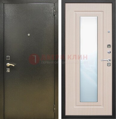Входная темная дверь c порошковым покрытием и МДФ Белый дуб и зеркалом ДЗ-112 в Истре