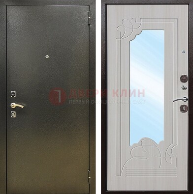 Входная темно-серая дверь c порошковым покрытием и МДФ с резьбой и зеркалом ДЗ-113 в Истре
