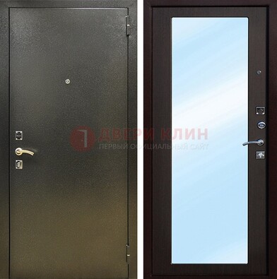 Входная темно-серая дверь c порошковым покрытием и МДФ с зеркалом ДЗ-114 в Истре