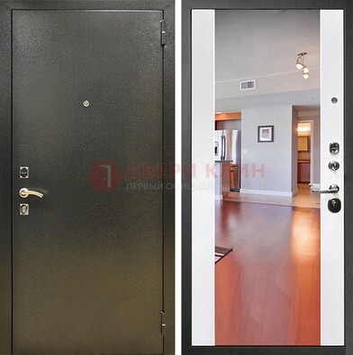 Входная темно-серая дверь c порошковым покрытием и Белой МДФ с зеркалом ДЗ-115 в Истре