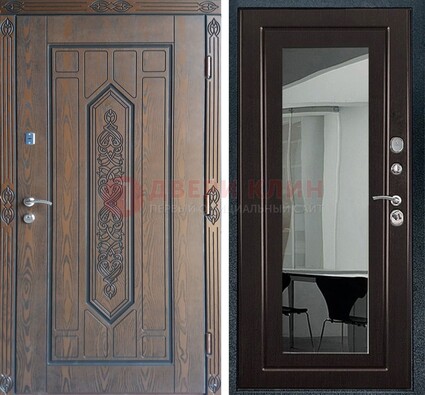 Уличная коричневая дверь c виноритом и МДФ Венге с зеркалом ДЗ-116 в Истре