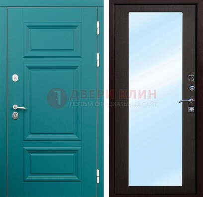 Зеленая входная дверь терморазрыв c виноритом и МДФ с зеркалом ДЗ-122 в Истре