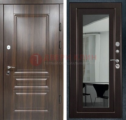 Железная коричневая дверь с МДФ Венге c зеркалом ДЗ-124 в Истре