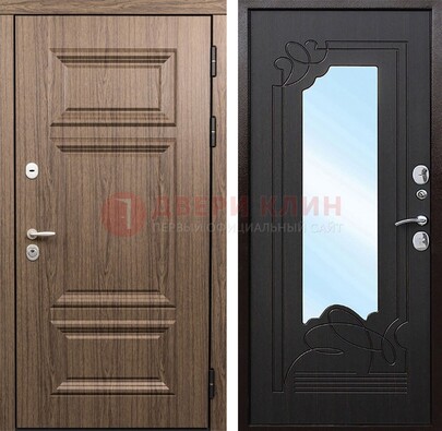 Входная коричневая дверь с зеркалом МДФ Венге ДЗ-127 в Истре