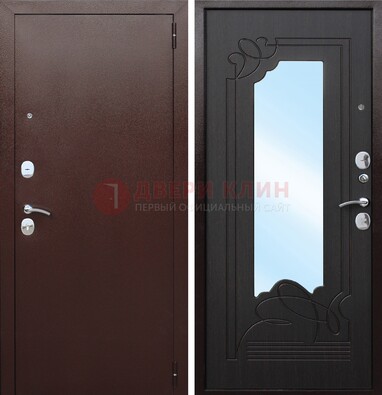 Коричневая стальная дверь с зеркалом ДЗ-18 в Истре