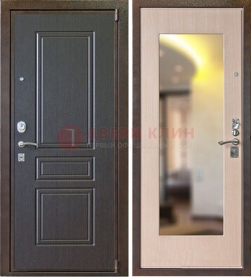 Коричневая стальная дверь с зеркалом МДФ внутри ДЗ-27 в Истре