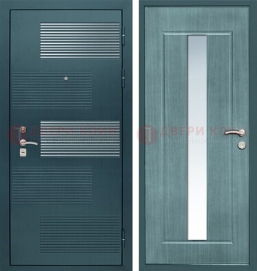 Входная дверь с зеркальной вставкой внутри с голубым МДФ с зеркалом ДЗ-71 в Истре