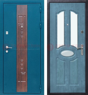 Голубая металлическая дверь МДФ с тремя зеркальными вставками ДЗ-78 в Истре