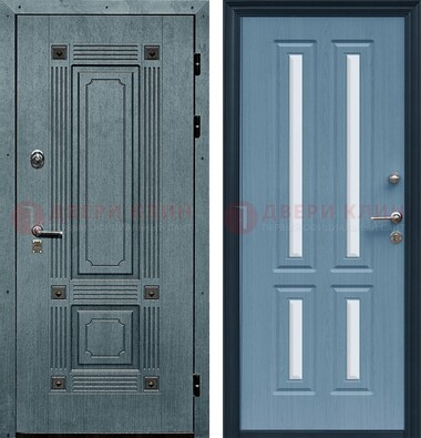 Голубая филенчатая дверь с МДФ и зеркальными вставками внутри ДЗ-80 в Истре