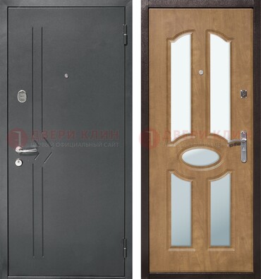 Железная серая дверь с порошковым напылением и МДФ с зеркалом ДЗ-90 в Истре