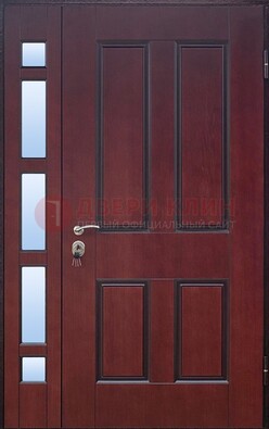 Красная входная полуторная дверь со стеклом ПЛ-10 в Истре