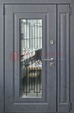 Серая стальная дверь Винорит со стеклом и ковкой ПЛ-29 в Истре