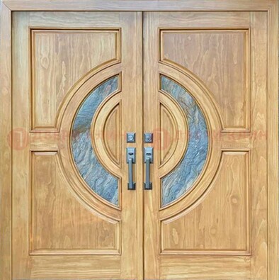 Двухстворчатая металлическая дверь с витражом ВЖ-11 в Истре